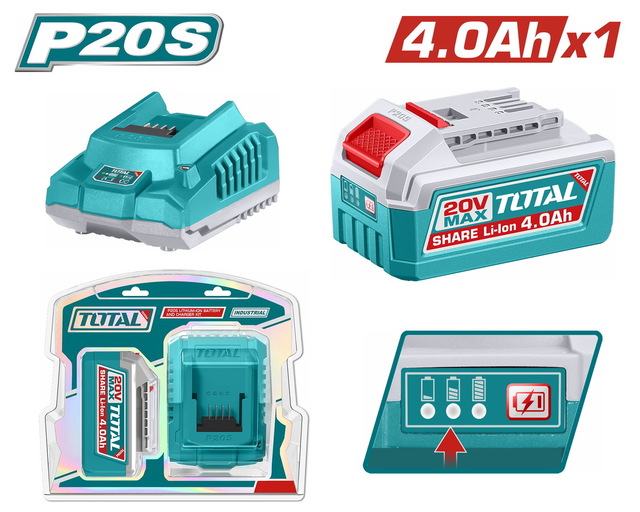 TOTAL ΕΠΑΓΓ. ΣΕΤ 1τεμ ΜΠΑΤ. TFBLI2002 Li-ion 20V/4Ah + 1τεμ ΦΟΡΤΙΣΤΗΣ TFCLI2001 (TFBCPK1012)