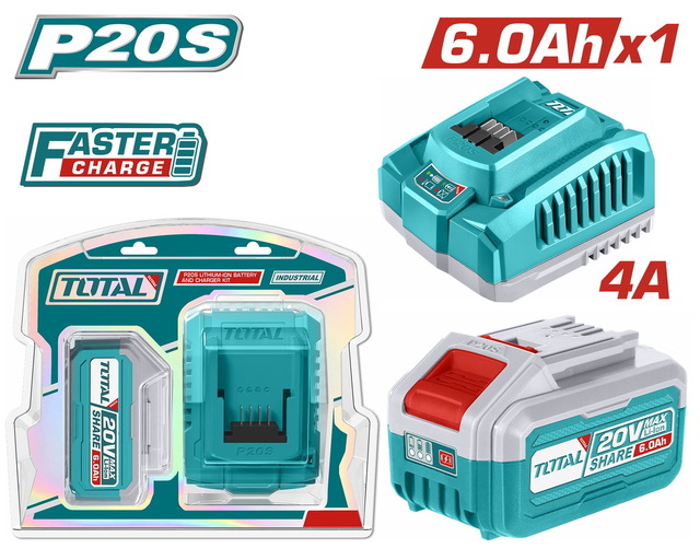 TOTAL ΕΠΑΓΓ. ΣΕΤ 1τεμ ΜΠΑΤ. TFBLI2060 Li-ion 20V/6Ah + 1τεμ ΤΑΧΥΦΟΡΤΙΣΤΗΣ TFCLI20411E (TFBCPK1416E)