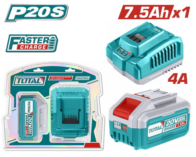 TOTAL ΕΠΑΓΓ. ΣΕΤ 1τεμ ΜΠΑΤ TFBLI2075 Li-ion 20V/7.5Ah + 1τεμ ΤΑΧΥΦΟΡΤΙΣΤΗΣ TFCLI20411E (TFBCPK1417E)