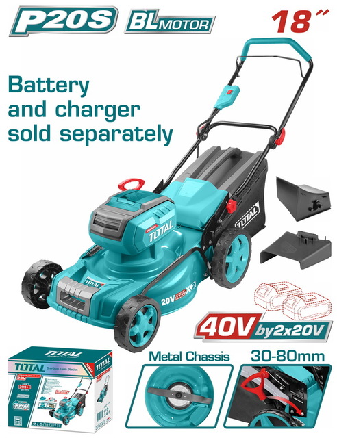 TOTAL Cordless lawn mower Li-ion 2X20V / 46cm SOLO (TLMLI20185)