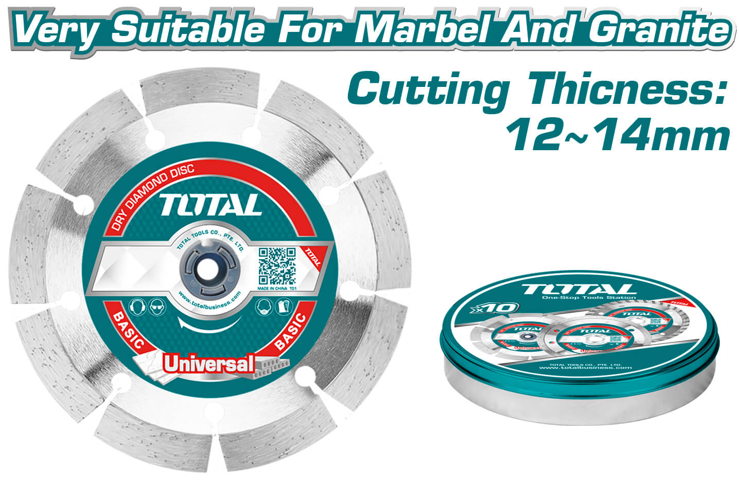 TOTAL Dry diamond disc 115mm 10pcs metal box (TAC2111153M)