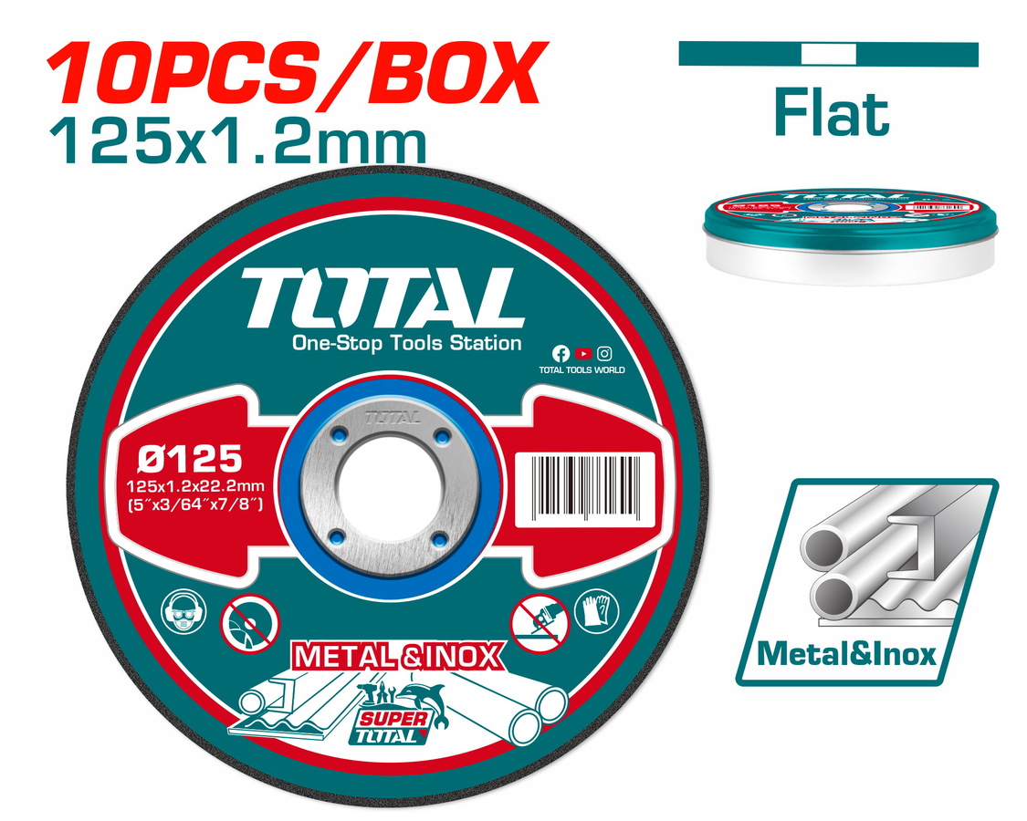 TOTAL ABRASIVE INOX - METAL CUTTING DISC 125 X 1.2mm ON METAL BOX (TAC2211255)