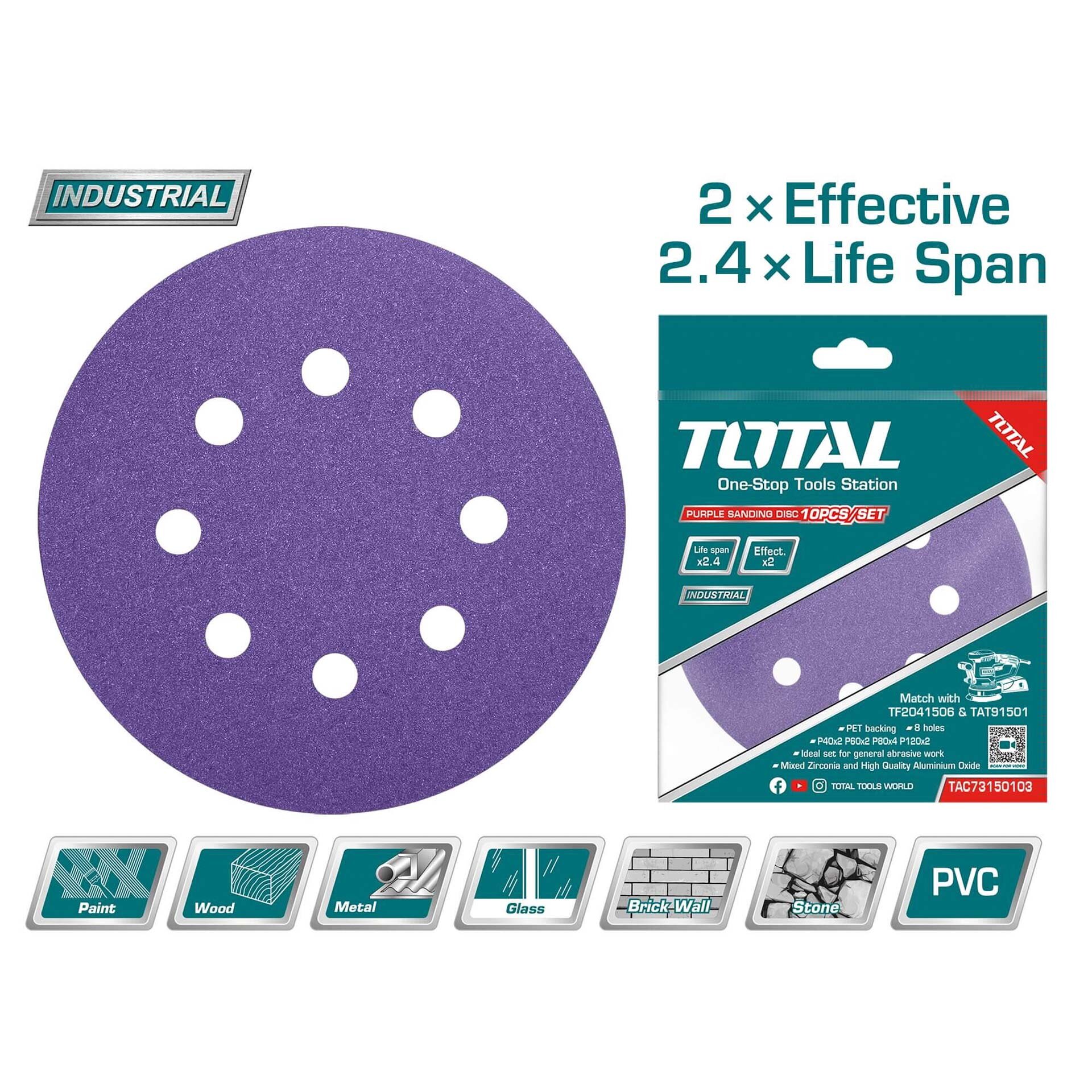 TOTAL Purple sanding disc 150mm 10PCS FOR TAT91501 / TF2041506 (TAC73150103)