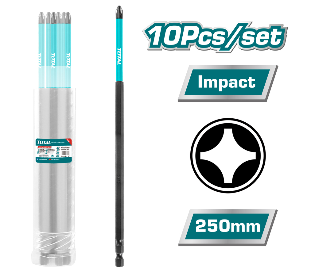 TOTAL Impact screwdriver bit PH2 250mm 10pcs (TACIM16PH2103)