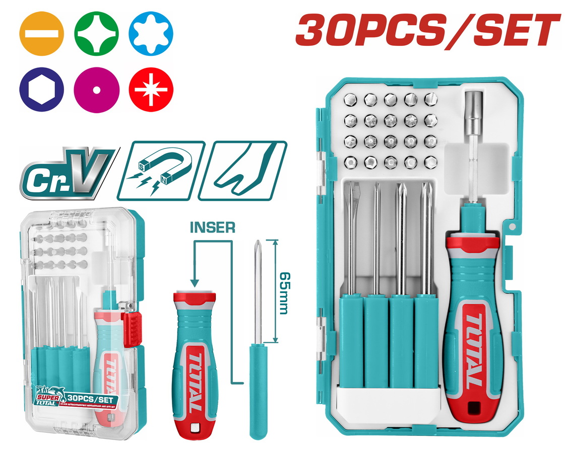 TOTAL 30 Pcs Interchangeable screwdriver and bits set (TACSD30306)