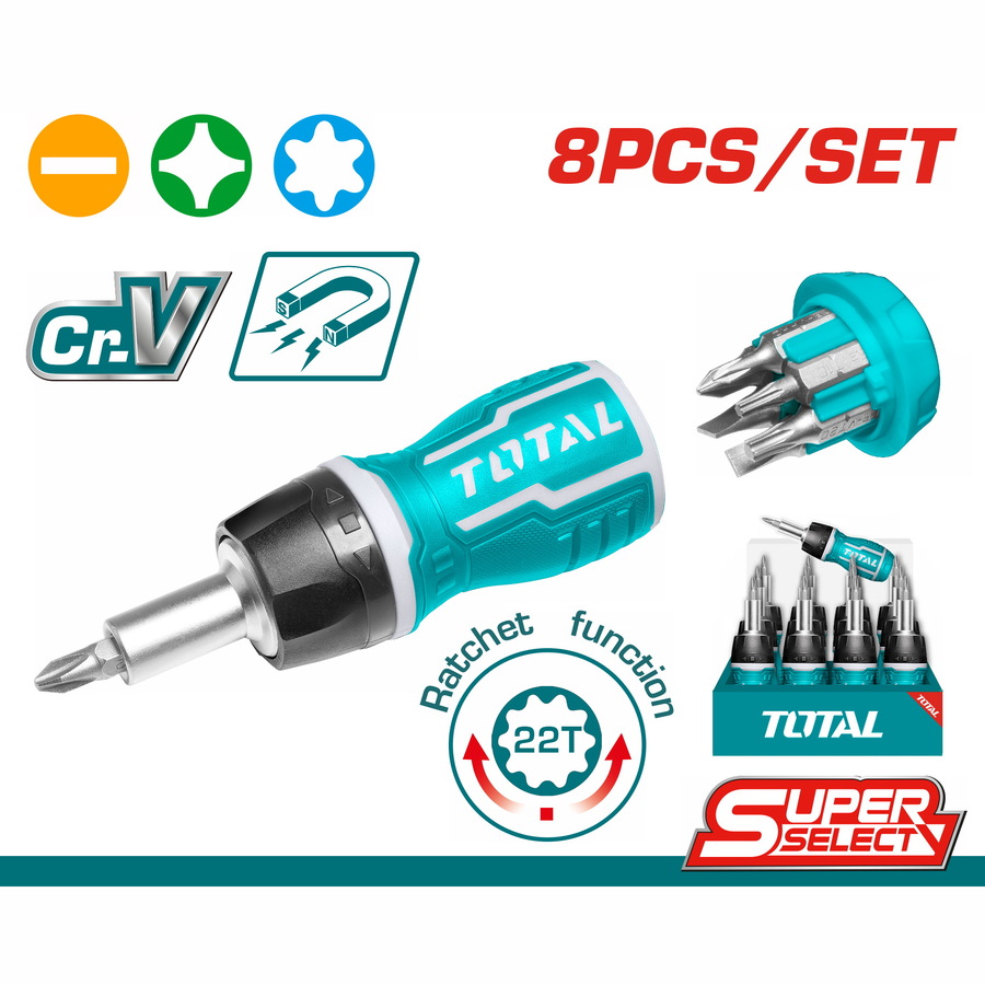 TOTAL 8 IN 1  Stubby screwdriver set (TACSDS1726)