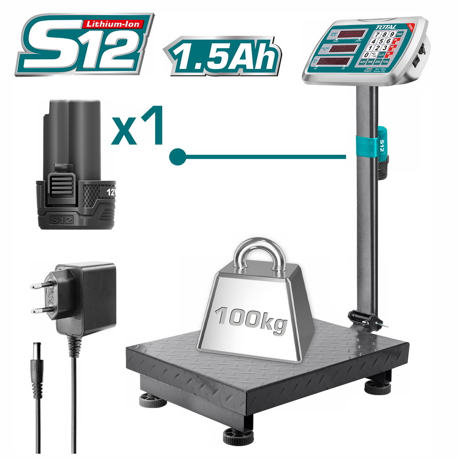 TOTAL Lithium-Ion scale 12V / 100Kg (TES1245)