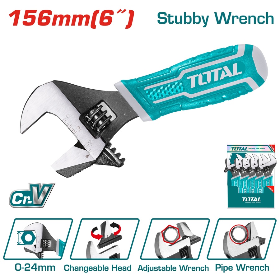 TOTAL 2-in-1 stubby adjustable wrench (THT1016S)