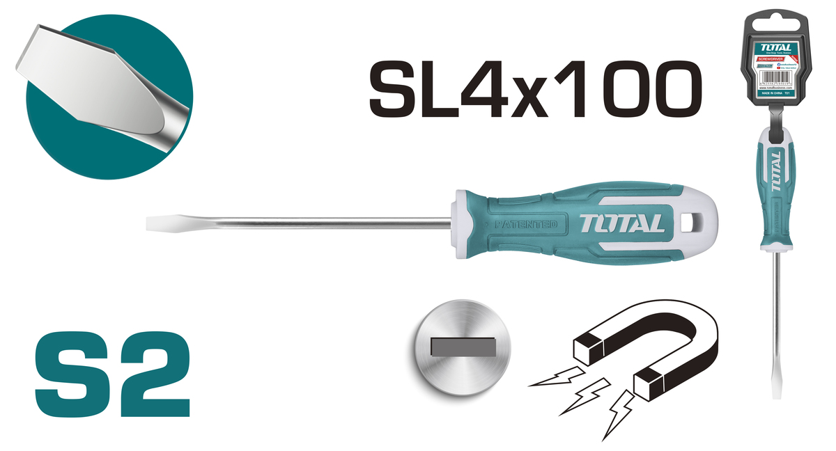 TOTAL SLOTTED SCREWDRIVER SL 4 X 100mm (THT264100)