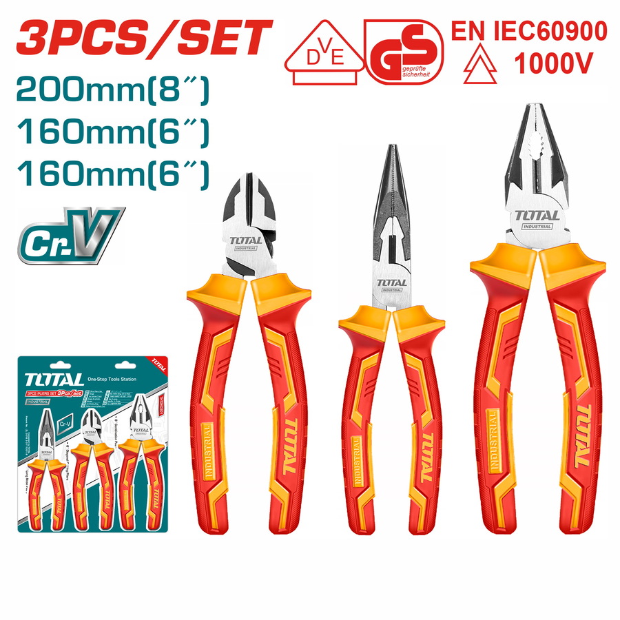TOTAL 3PCS INSULATED PLIERS SET 1000V (THT2K0302)