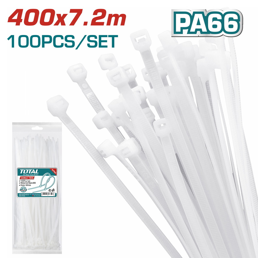 TOTAL CABLE TIES WHITE 400 X 7.2mm 100pcs (THTCT4001)
