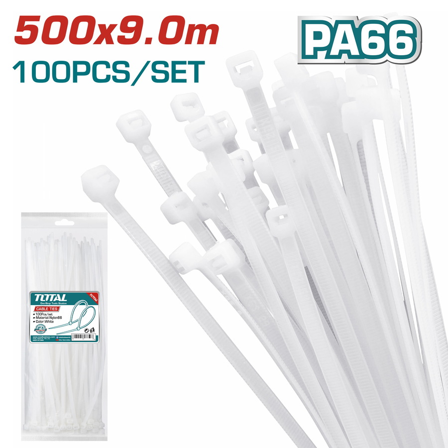 TOTAL CABLE TIES WHITE 500 X 9mm 100pcs (THTCT5001)