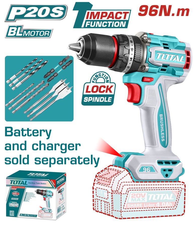 TOTAL Brushless cordless impact drill (TIDLI209681)