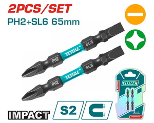 TOTAL Impact screwdriver bits ΡH2+SL6 65mm 2pcs (TACIM72HL665)