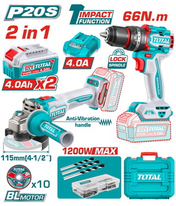 TOTAL 2 Pcs Cordless combo kit (TCKLI20256E)