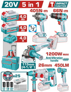 TOTAL 5 Pcs Cordless industrial combo kit (TCKLI20595E)
