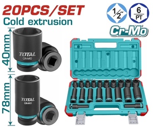 TOTAL ΕΠΑΓΓ. ΣΕΤ ΚΑΡΥΔΑΚΙΑ ΑΕΡΟΣ ΜΑΥΡΑ ΚΟΝΤΑ & ΜΑΚΡΙΑ ΕΞΑΓΩΝΑ 1/2" 20 ΤΕΜ (THKISD12203L)