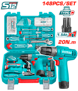 TOTAL ΣΕΤ ΔΡΑΠΑΝΟΚΑΤΣΑΒΙΔΟ ΜΠΑΤ. Li-ion 12V / 1.5Ah  / 20Nm 148ΤΕΜ Type C (THKTHP41487E)