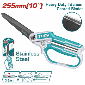 TOTAL Rubber grip long-blade heavy duty scissors 255mm (THSCRS832558)