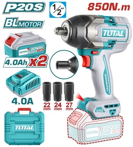 TOTAL Cordless impact wrench battery Li-ion 20V / 4Ah / 850Nm / 2 batteries (TIWLI2085)