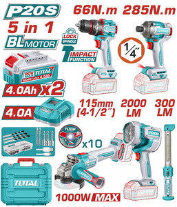 TOTAL Cordless 5 pcs combo kit (TOSLI250692E)