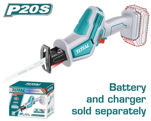 TOTAL Cordless reciprocating saw bat. Li-ion 20V without battery & charger (TRSLI6506)